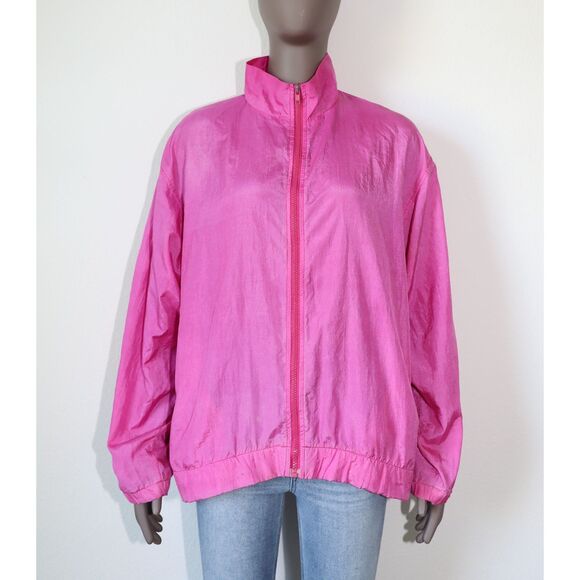 Vintage 80s‎ Hot Pink Sporty Windbreaker Athletic Casual Jacket Size Medium - Picture 2 of 4